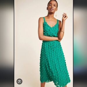 Eva Franco Anthropologie Hanya Textured Flower Crepe Emerald Green Dress Sz 0